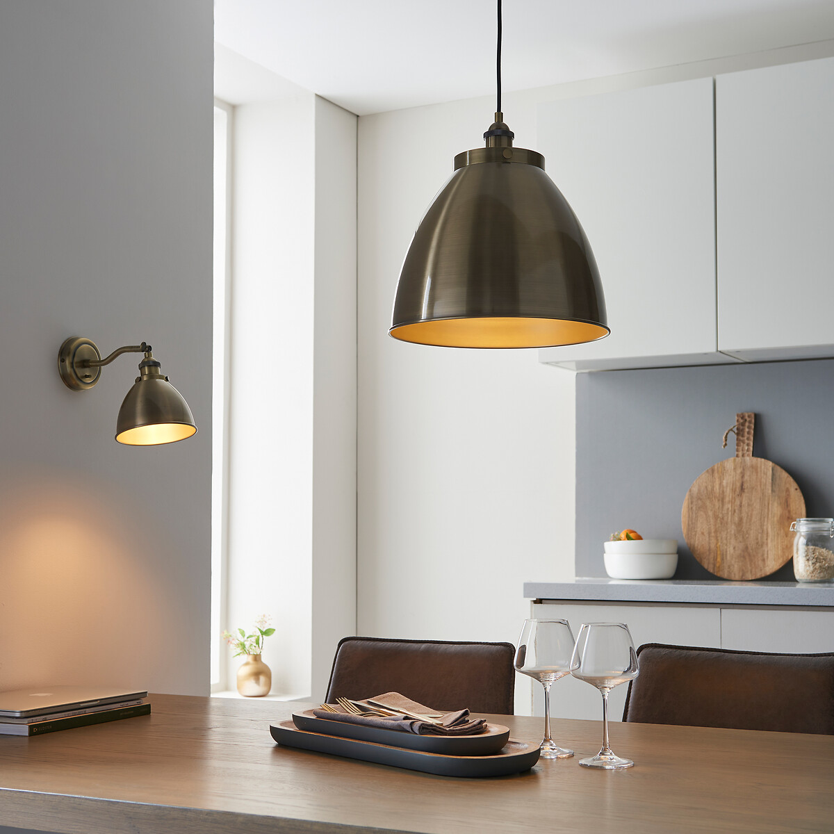 Franklyn Large Industrial-Style Adjustable Pendant Light aged brass, ÉDITÉ