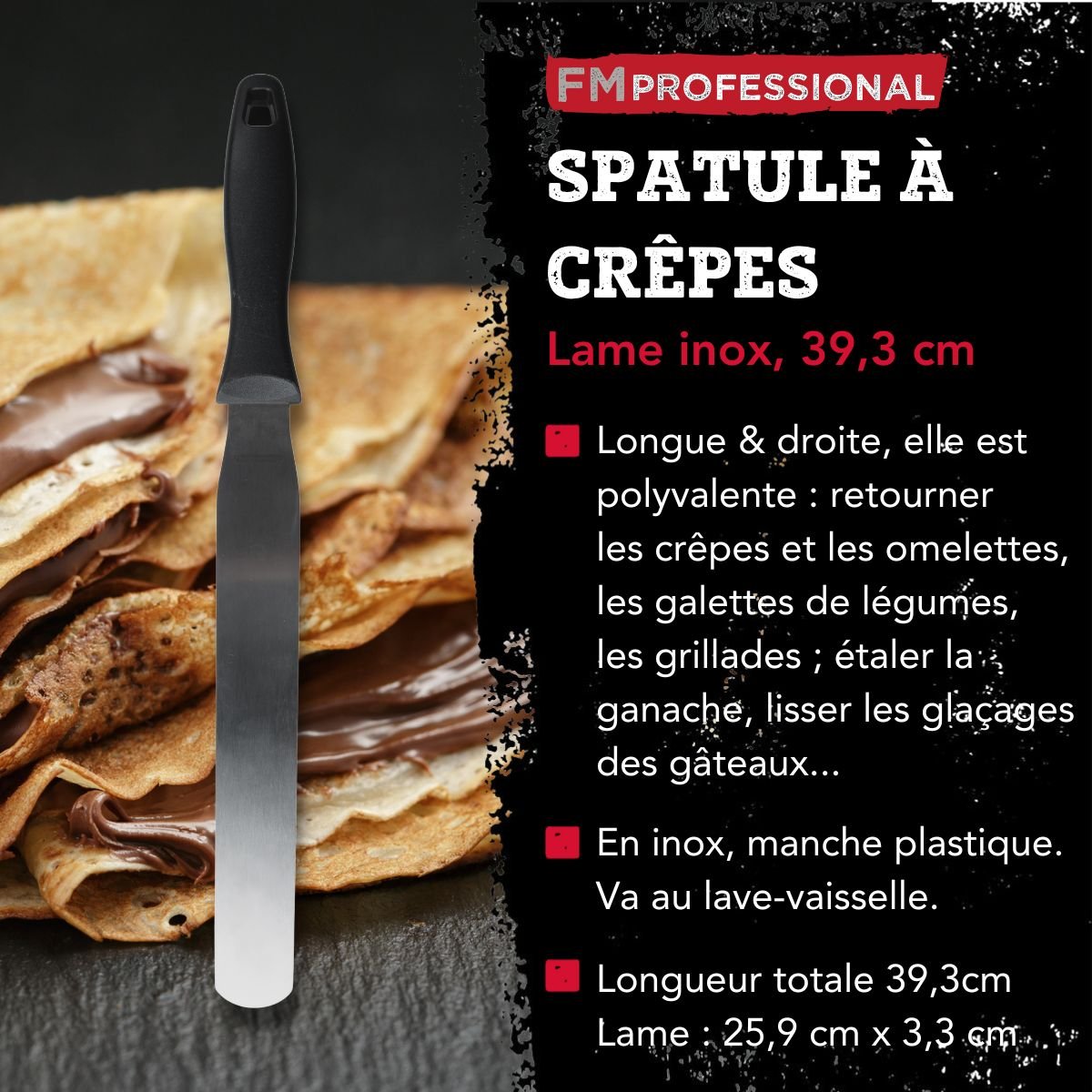 Ensemble de 2 Spatules à crêpes inox PÂTISSERIE gris|noir, FM PROFESSIONAL