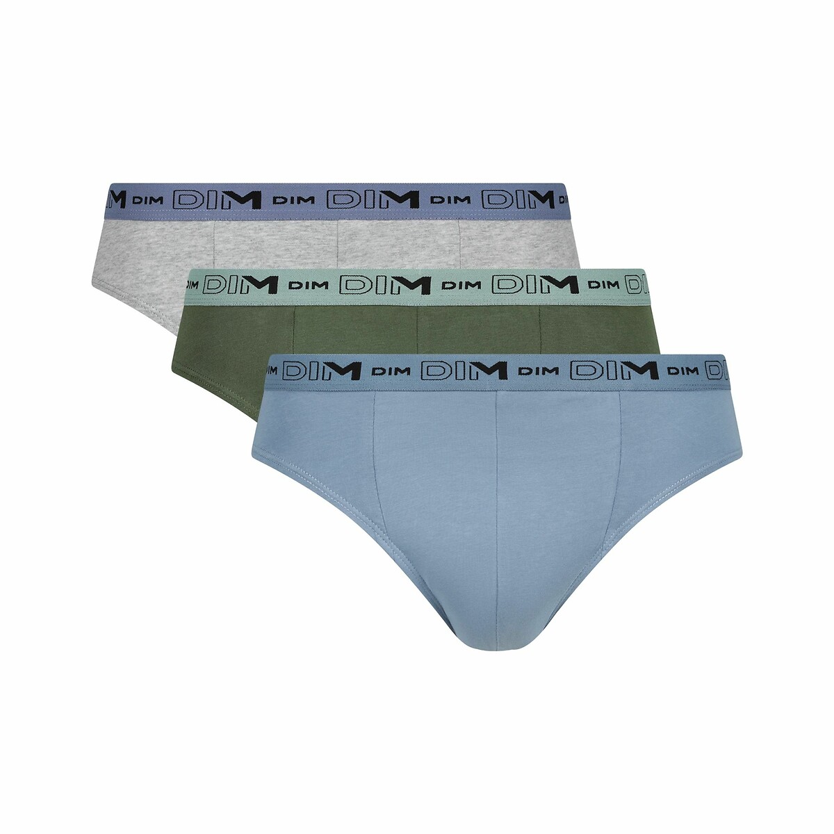 Set van 3 stretchkatoenen slips groen + grijs + blauw, DIM
