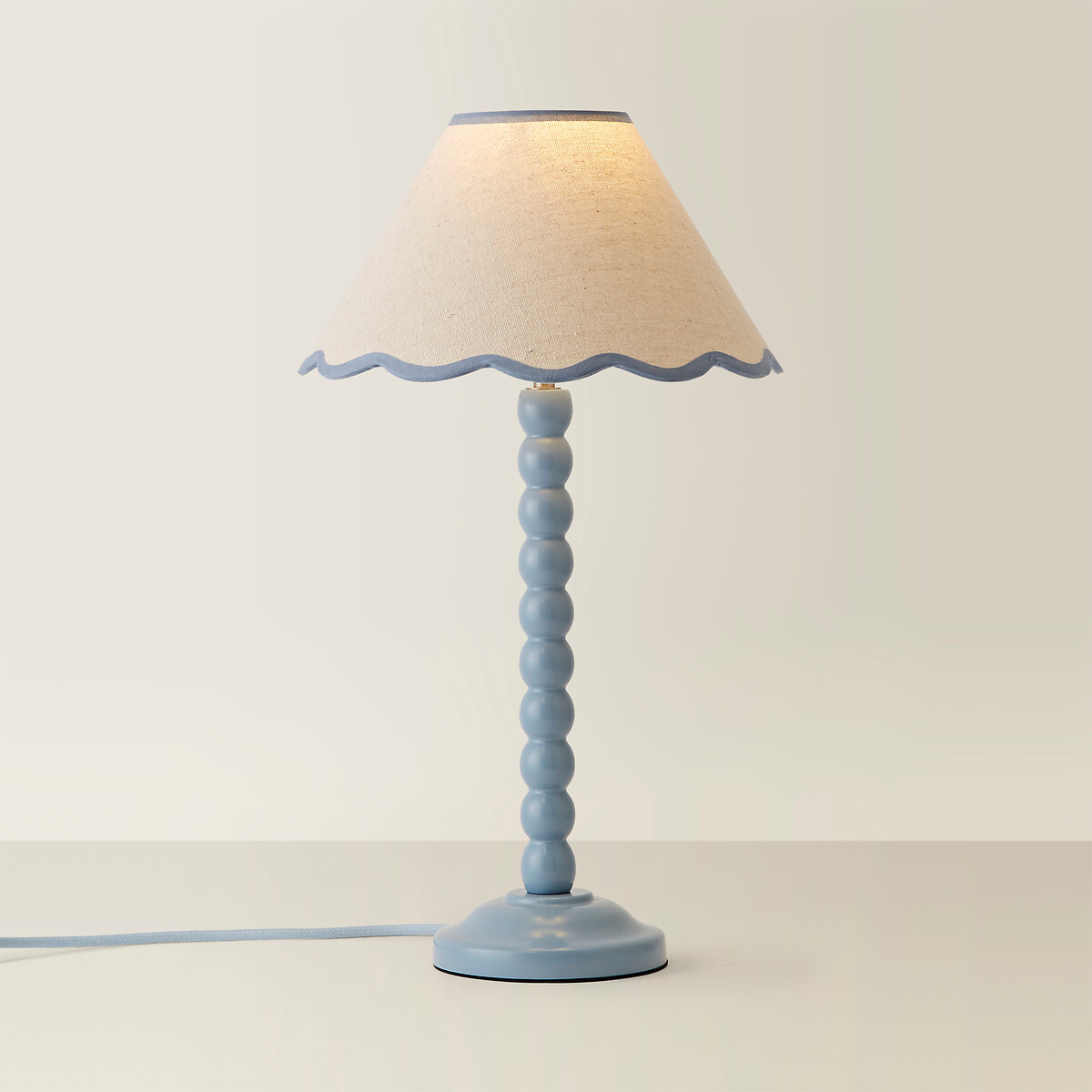 Bobbie Painted Bobbin Table Lamp with Scallop Shade blue, SO'HOME
