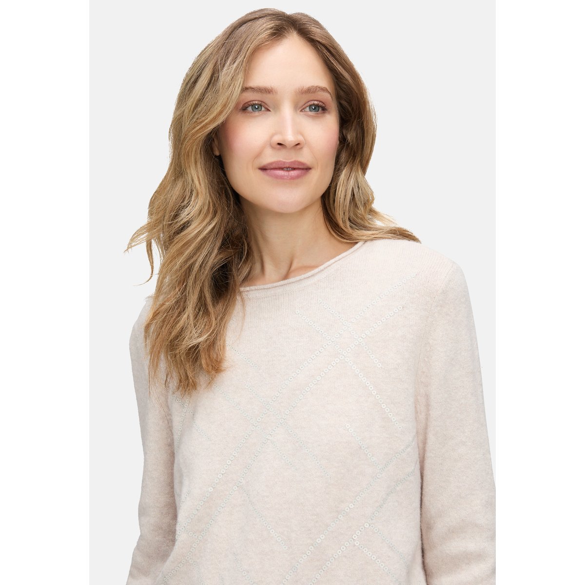 Pull-over en fine maille à application light beige melange, BETTY BARCLAY