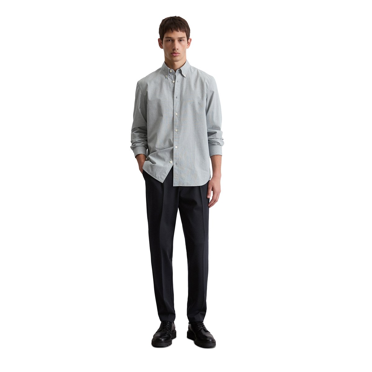 Chemise à col boutonné regular avec un fin motif à carreaux bleu moyen, MARC O'POLO