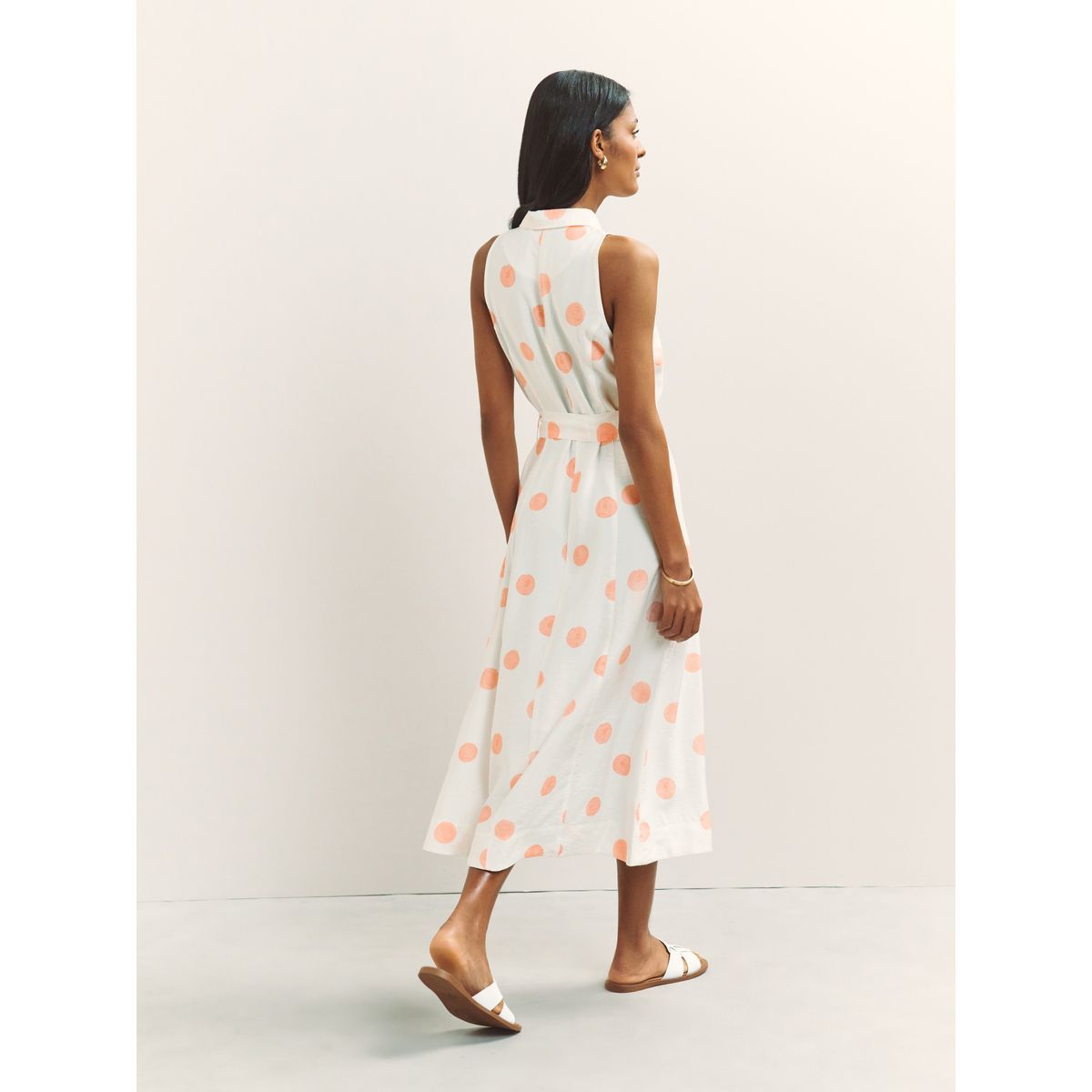Robe mi-longue dos nu avec ceinture tache blanche/rose, NEXT