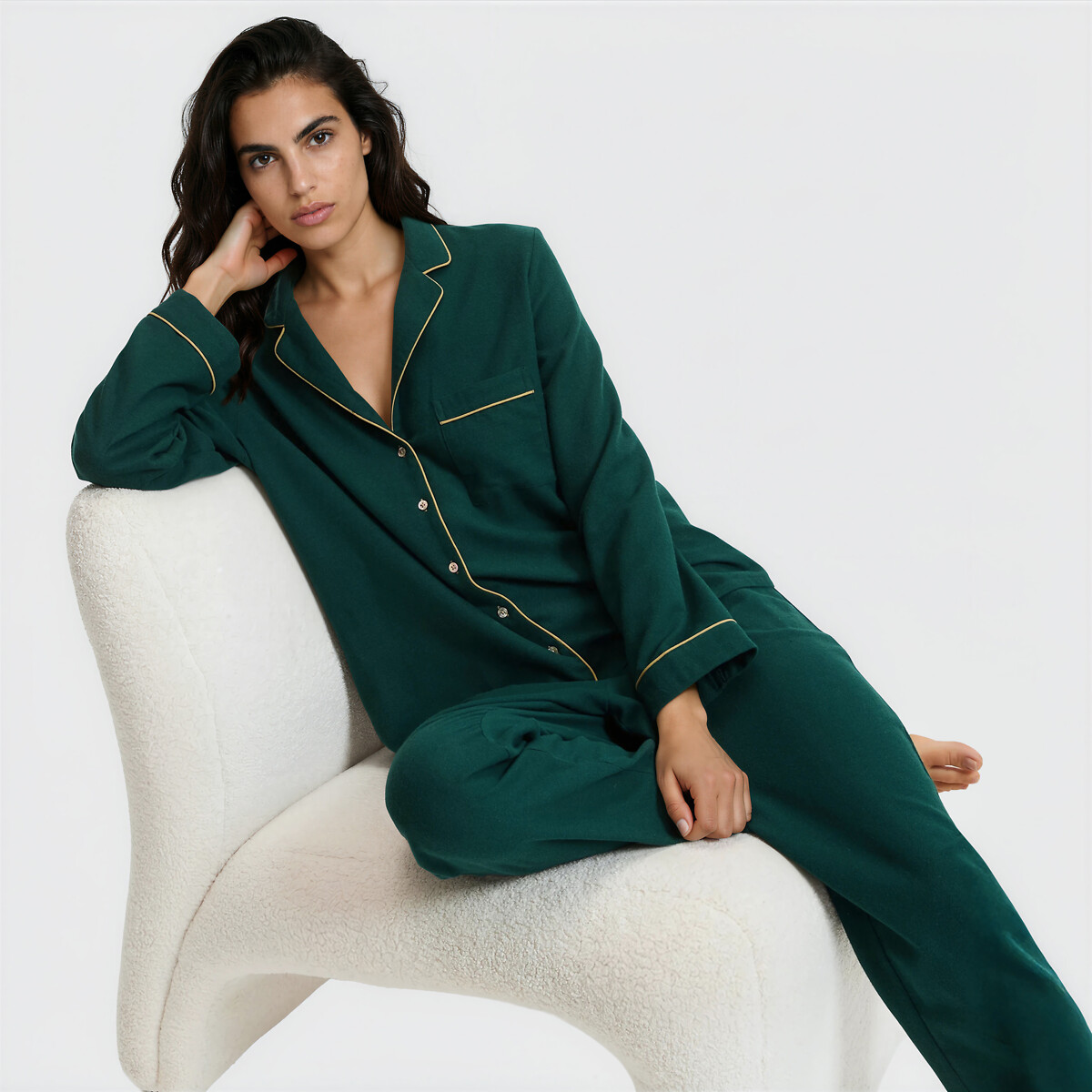 Pyjama en flanelle, Signature NOÉLIE vert sapin, LA REDOUTE COLLECTIONS