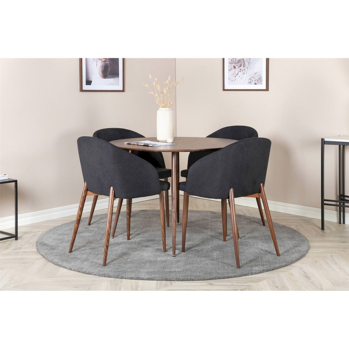 Table ronde métal collection PLAZA noyer, RECOLLECTION