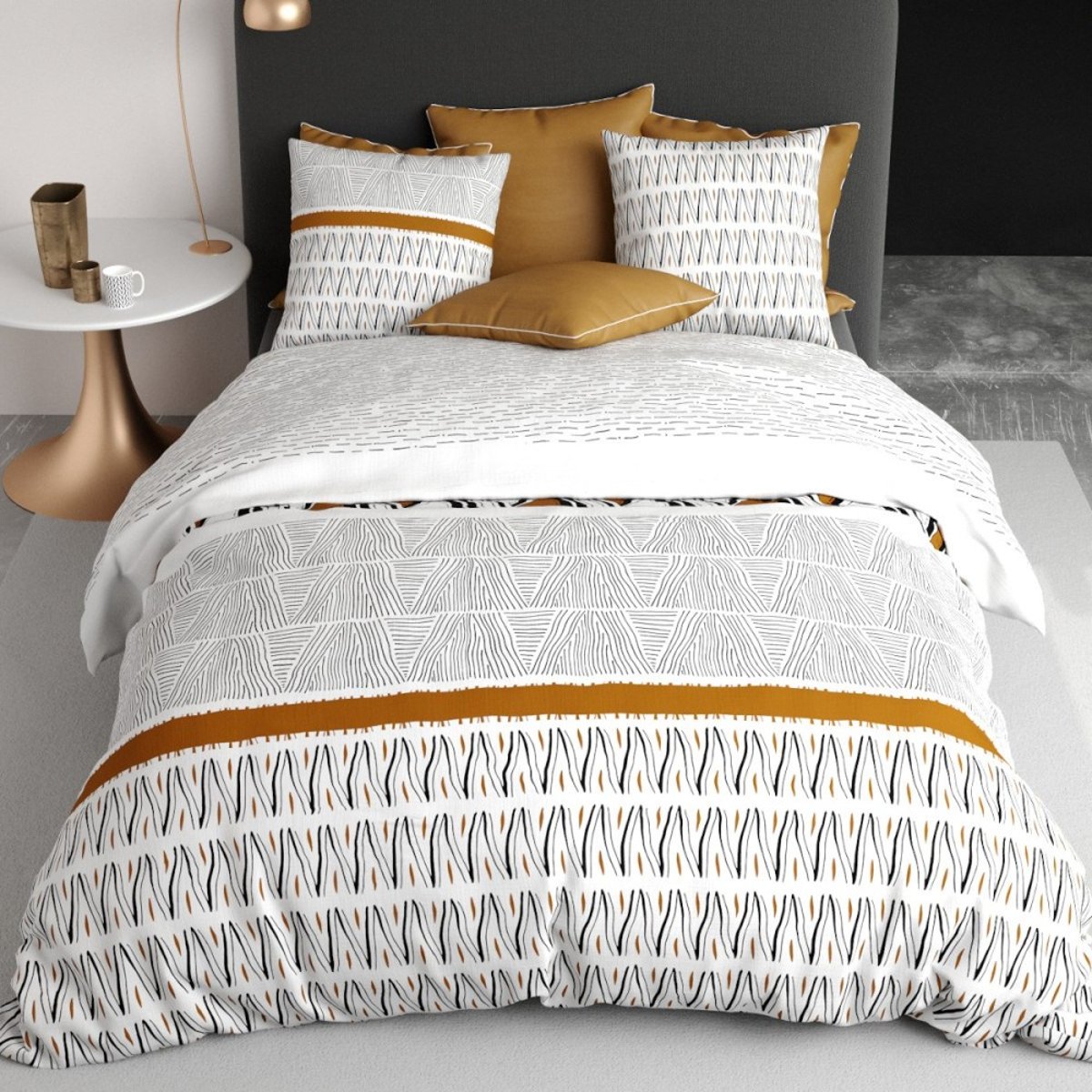 Housse de couette 100% coton 57 fils + 2 taies d’oreiller blanc, DECORATIE