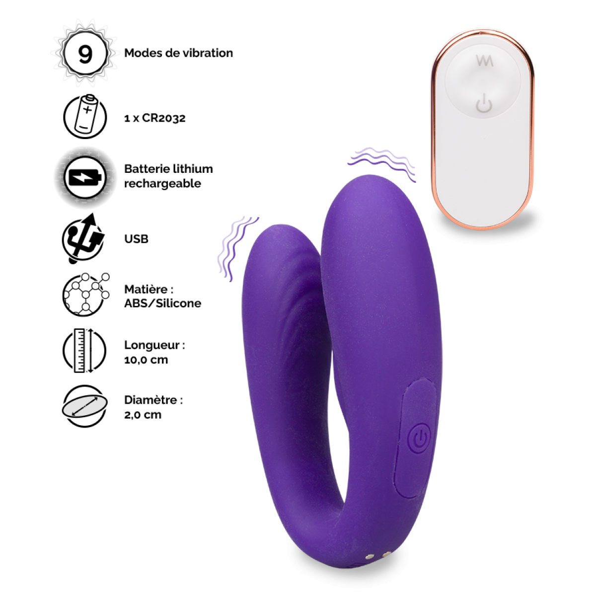 Vibromasseur puissant de couple télécommandé Arrow violet foncé, LOVE AND VIBES