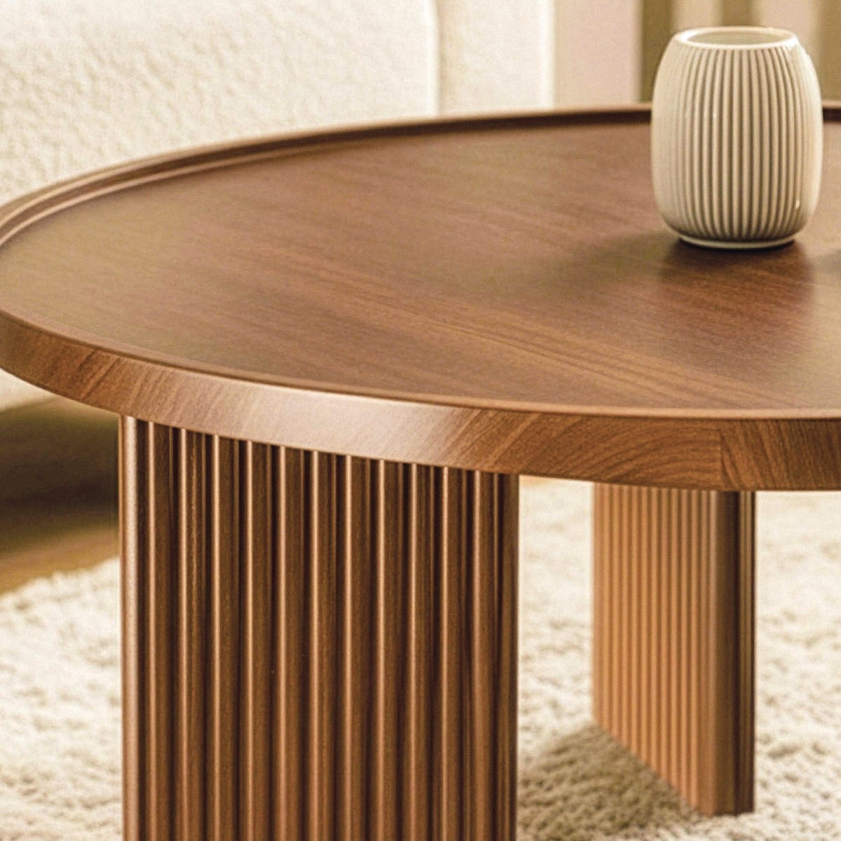 Table basse ronde decor noyer NAIA bois foncé, CALICOSY