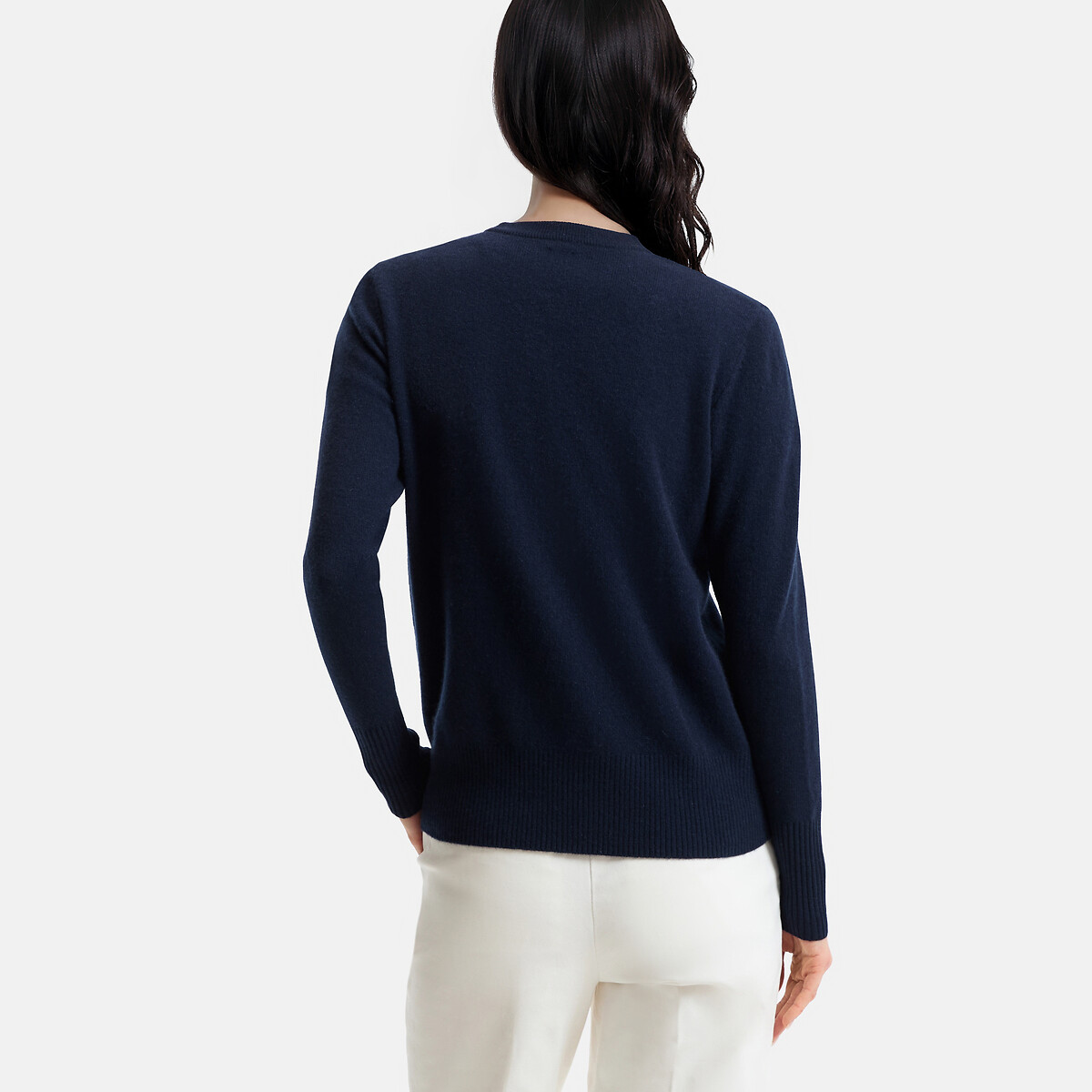 Camisola de gola redonda, em malha fina, em caxemira marinho, LA REDOUTE COLLECTIONS