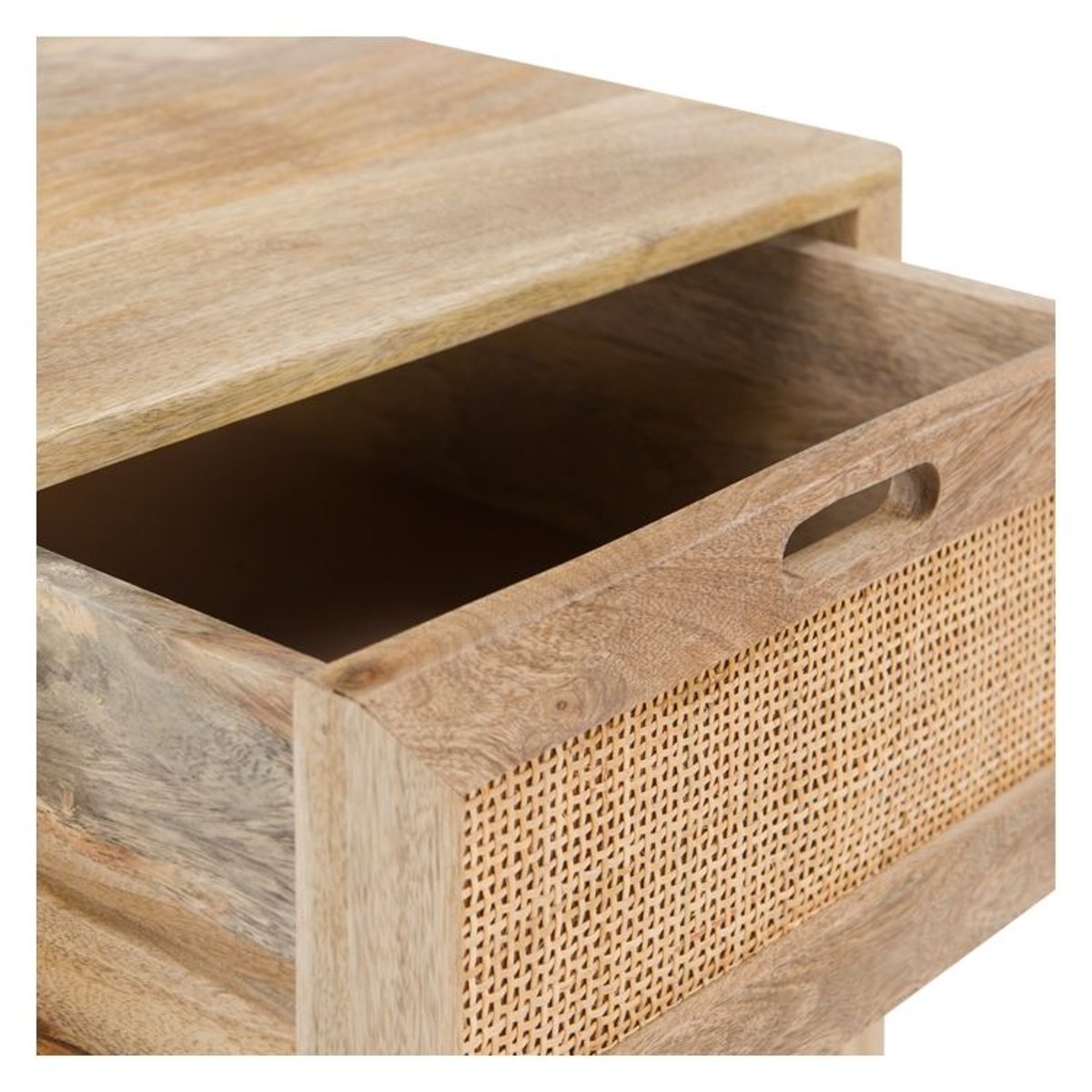 Table de chevet 2 tiroirs en bois de manguier et cannage - FÉLIX bois clair, MAISON PAVANE