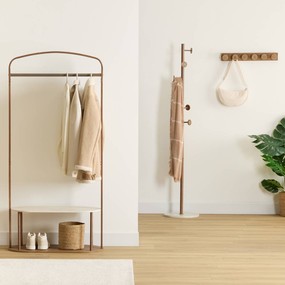 Portant à vêtements 2 étagères effet bois et marbre COME marron, 5FIVE SIMPLY SMART