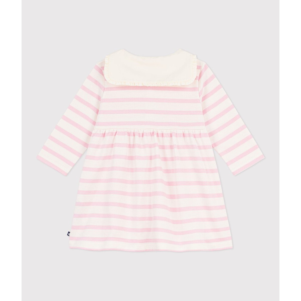 Robe marinière, en coton, manches longues et col marin rayé rose/blanc, PETIT BATEAU