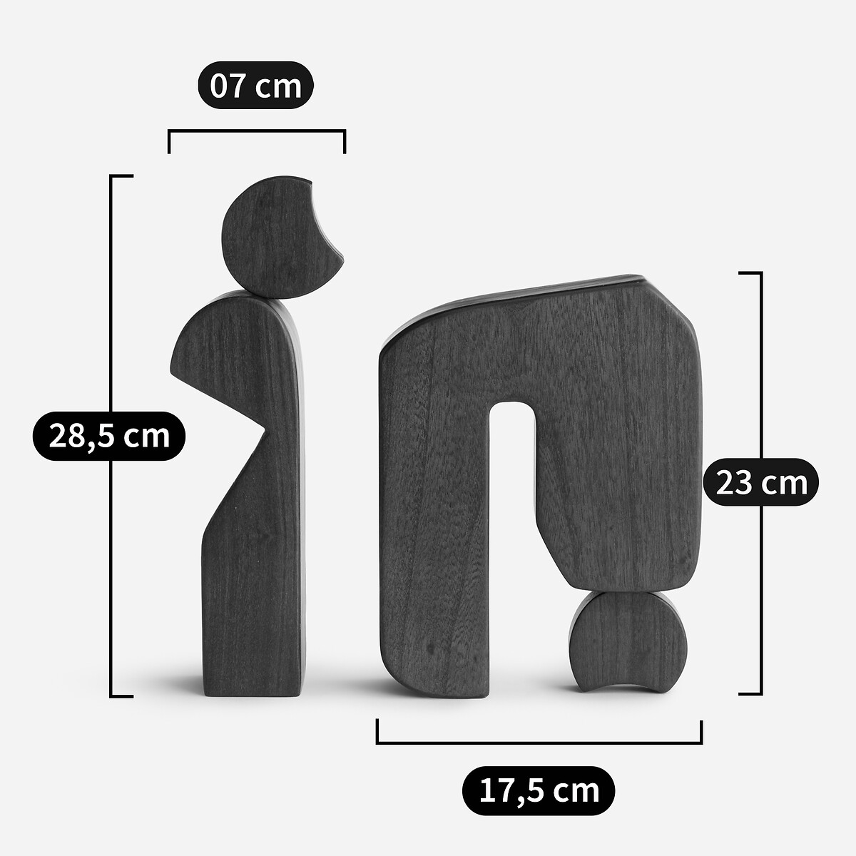 Lot de 2 statuettes en orme massif teinté noyer, ELORME noyer, AM.PM