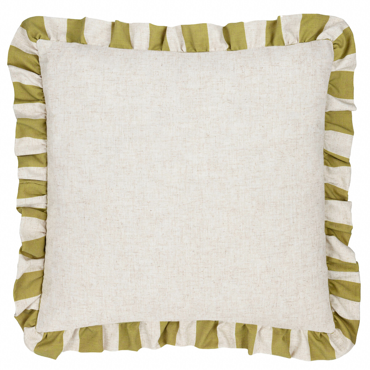 Linenstripe Printed Ruffle Cushion olive, FURN.