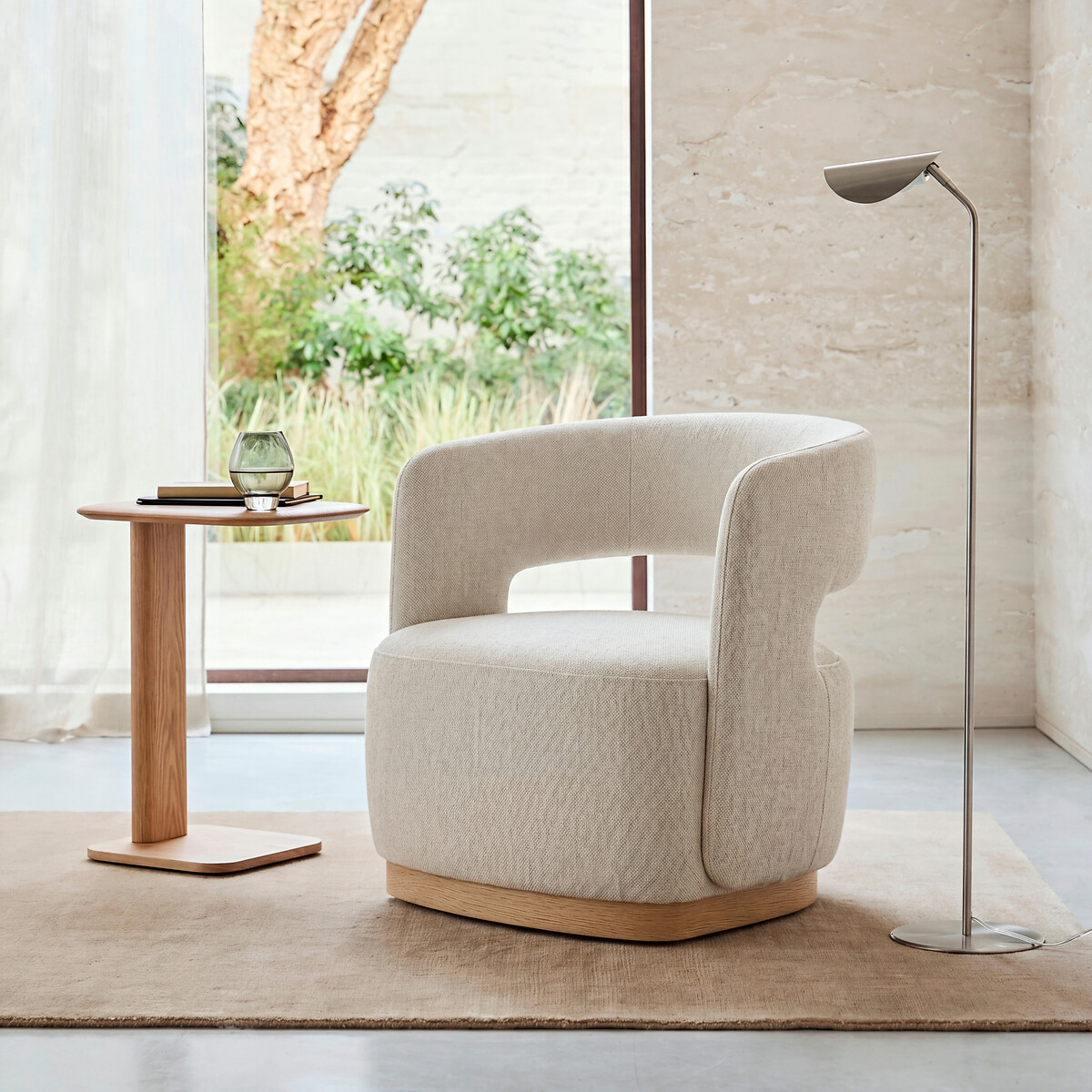 Sillón giratorio, chapa de roble y tela texturizada, JESPER cáñamo, AM.PM