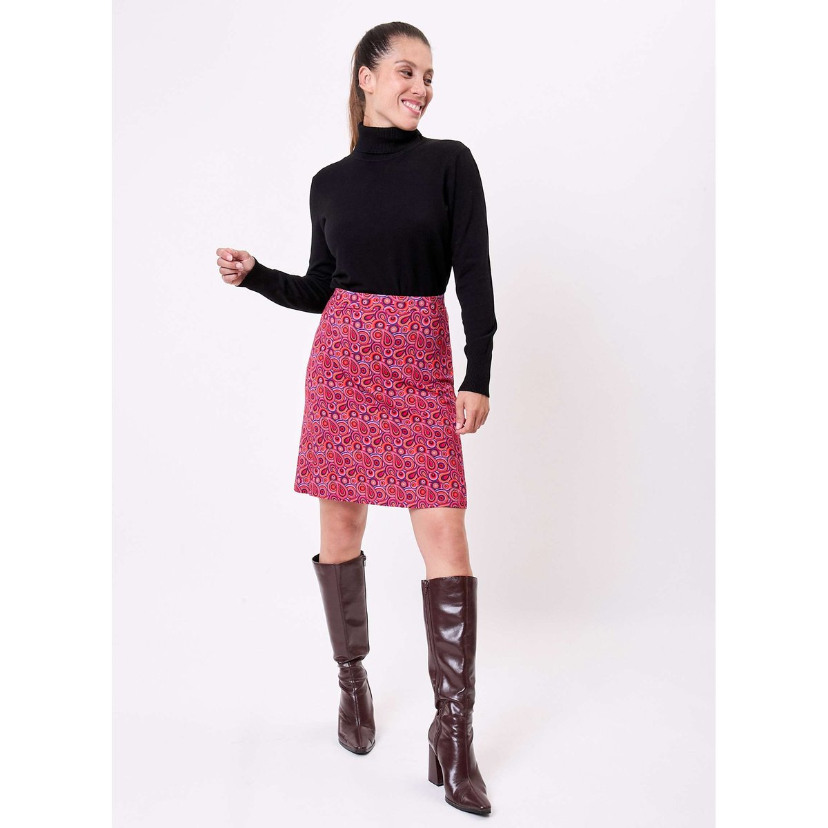 Jupe imprimée trapèze maille fluide ABILIA violet paisley, PRINCESSE NOMADE