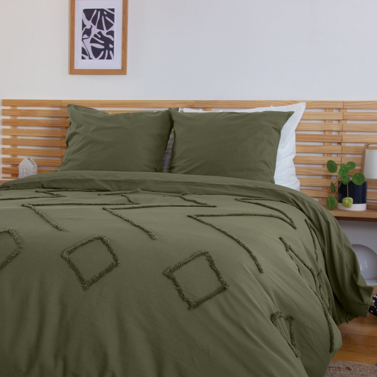 Parure de lit coton tuftée géométrique vert, COTE DECO