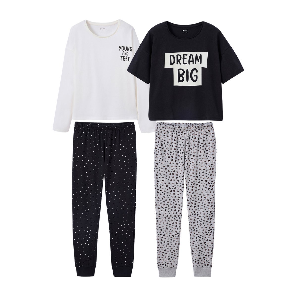 Lot 2 Pyjamas Léopard et pois Fille gris chiné, JONEN