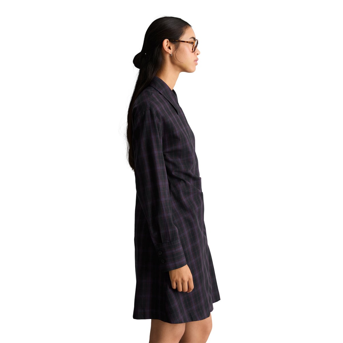 Robe ajustée en coton à carreaux avec effet drapé noir, MARC O’POLO DENIM
