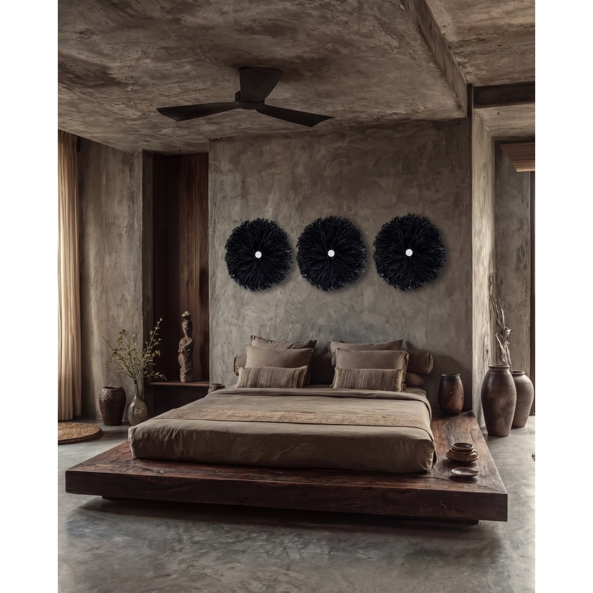 Décoration murale en raphia JUJU noir marron, BAZAR BIZAR