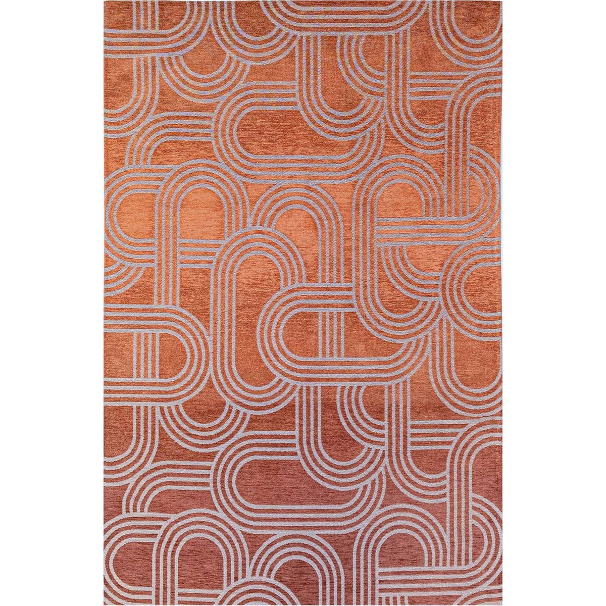 Tapis intérieur extérieur, DISCO rouge terracotta à motif gris clair, RECOLLECTION