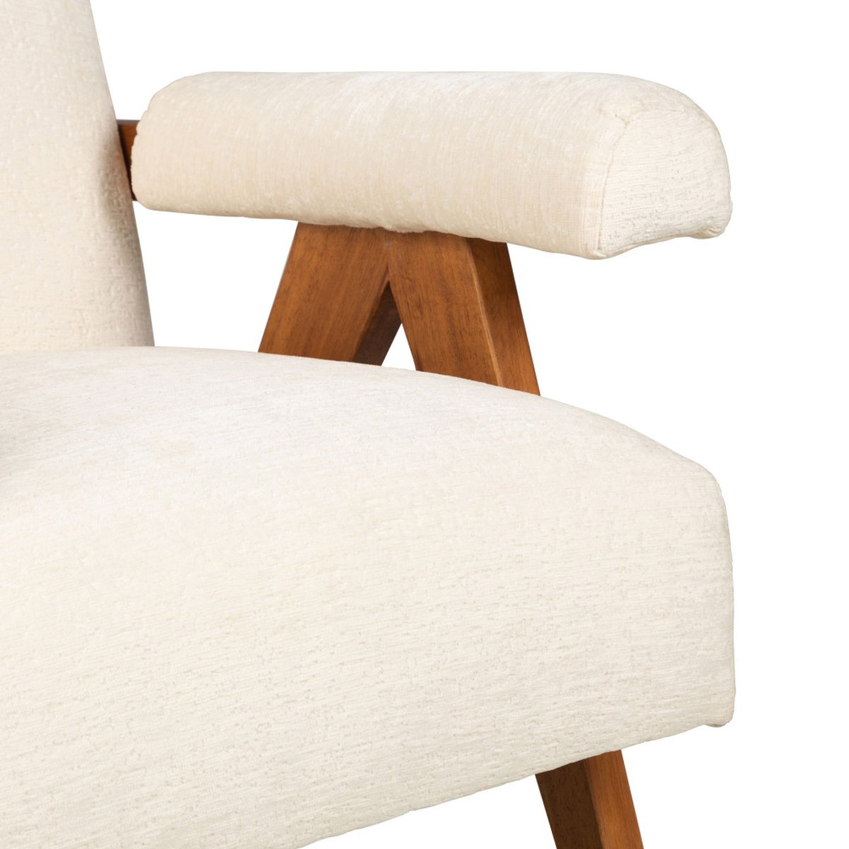 Fauteuil en tissu chenille et bois- VEDA écru, DRAWER
