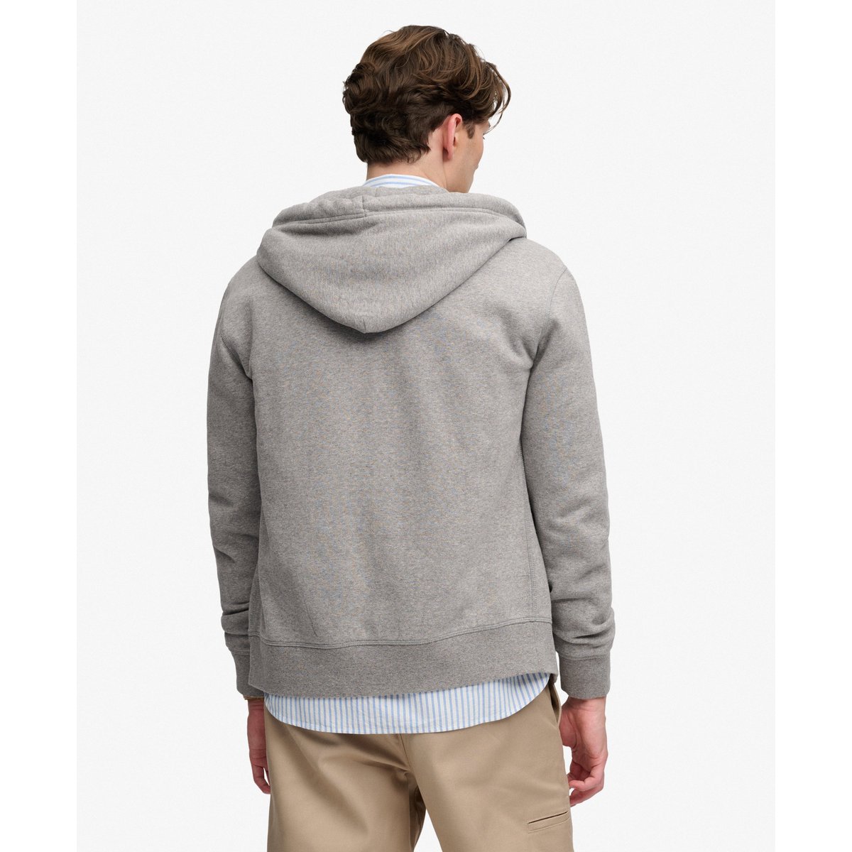 Sweat zippé à capuche Applique coupe décontractée gris foncé chiné, SUPERDRY