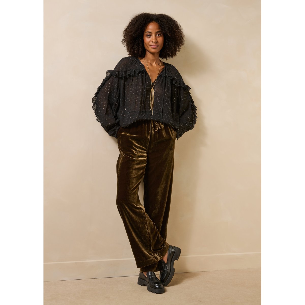 Top manches longues encolure tunisienne noir, LA FEE MARABOUTEE
