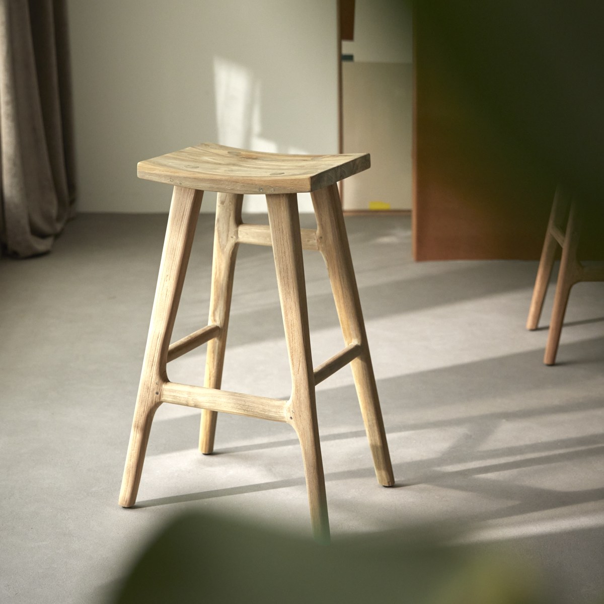 Tabouret de bar en Teck massif, ALIA naturel, TIKAMOON
