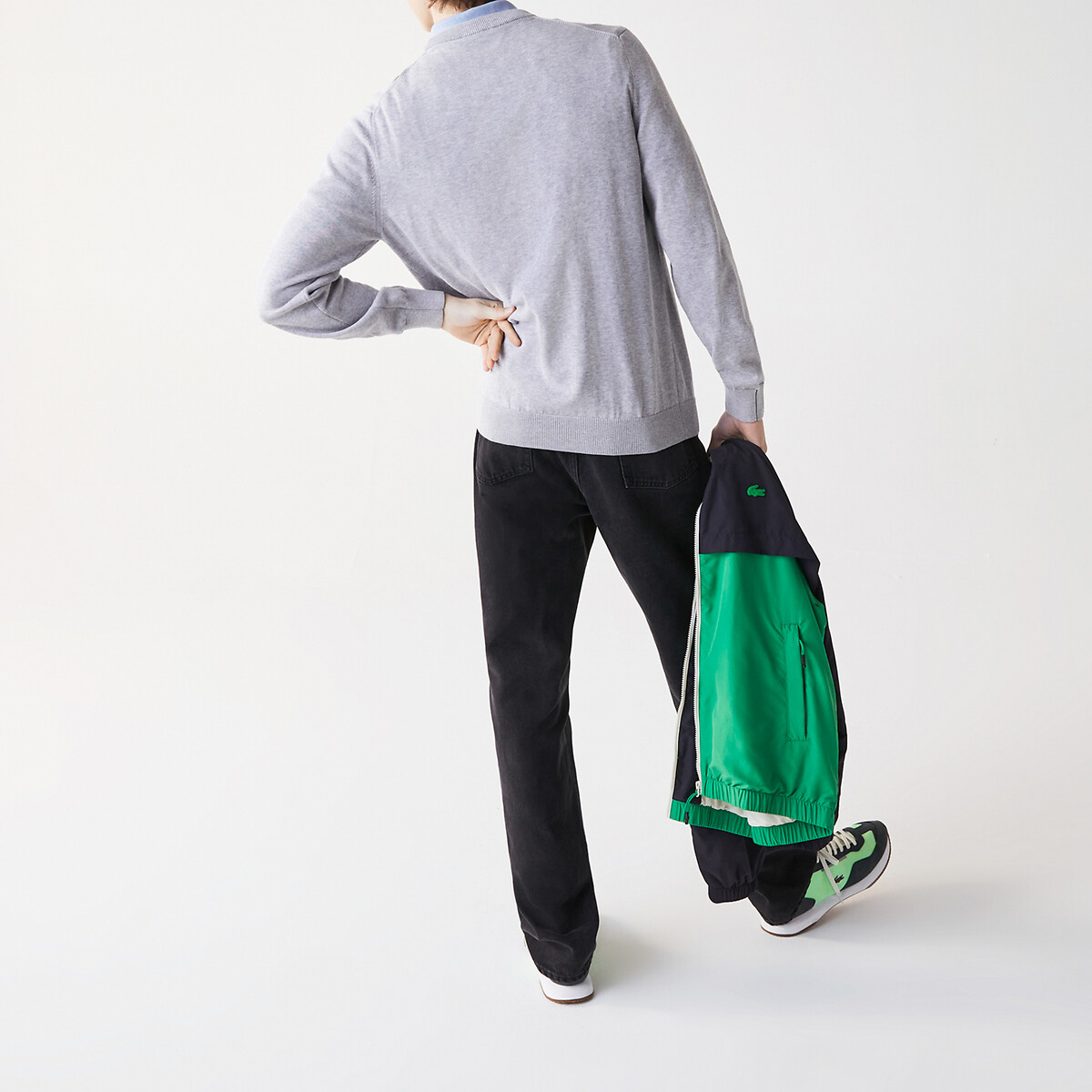 Pull col rond en coton bio gris chiné, LACOSTE
