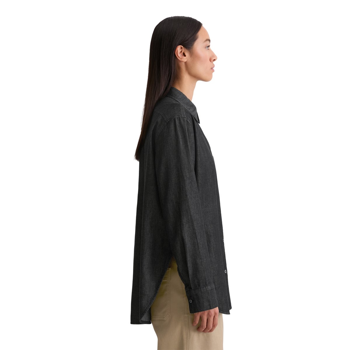 Blouse relaxed en coton chambray bleu fooncé, MARC O'POLO