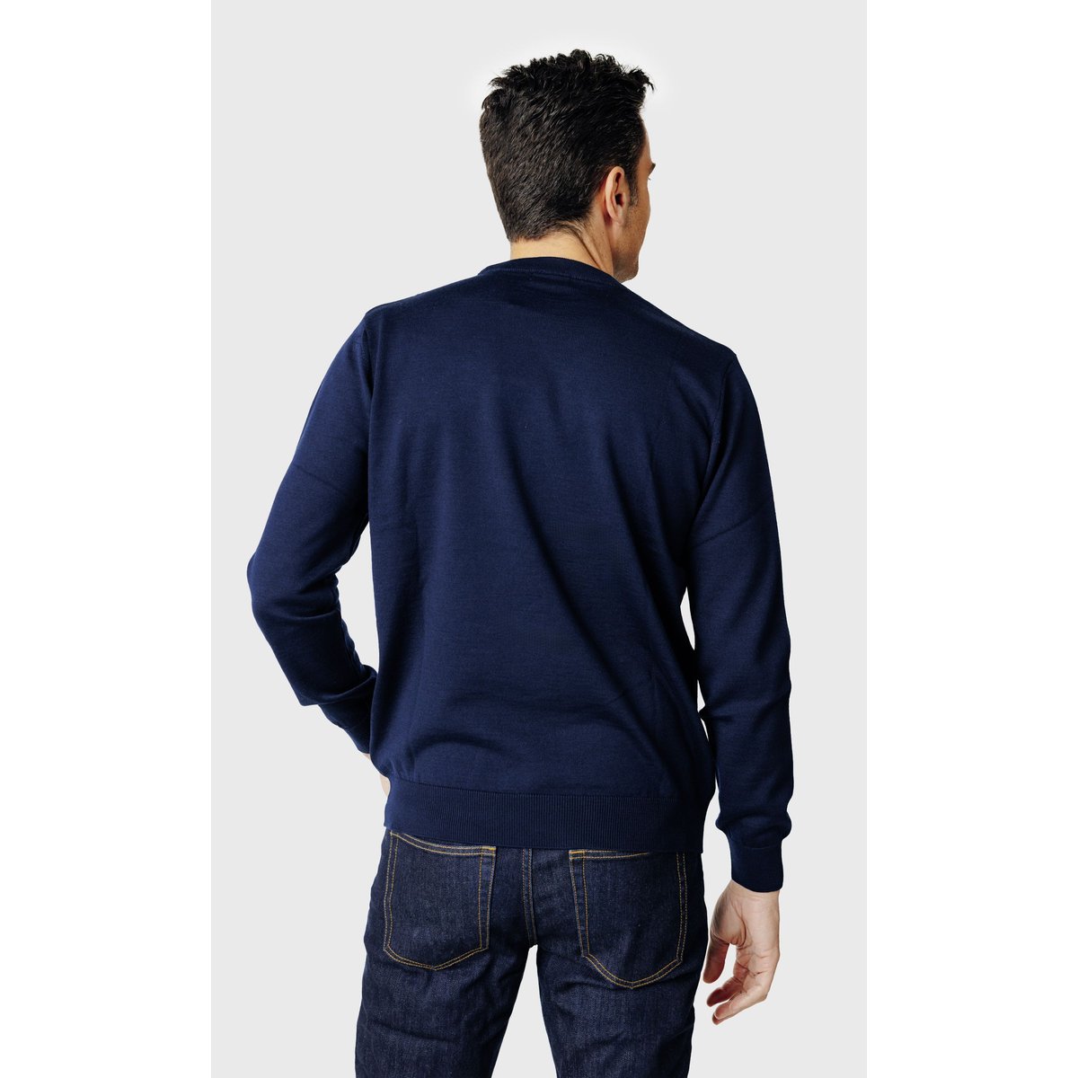 Pull col rond en laine mérinos foncé bleu, ACROSS