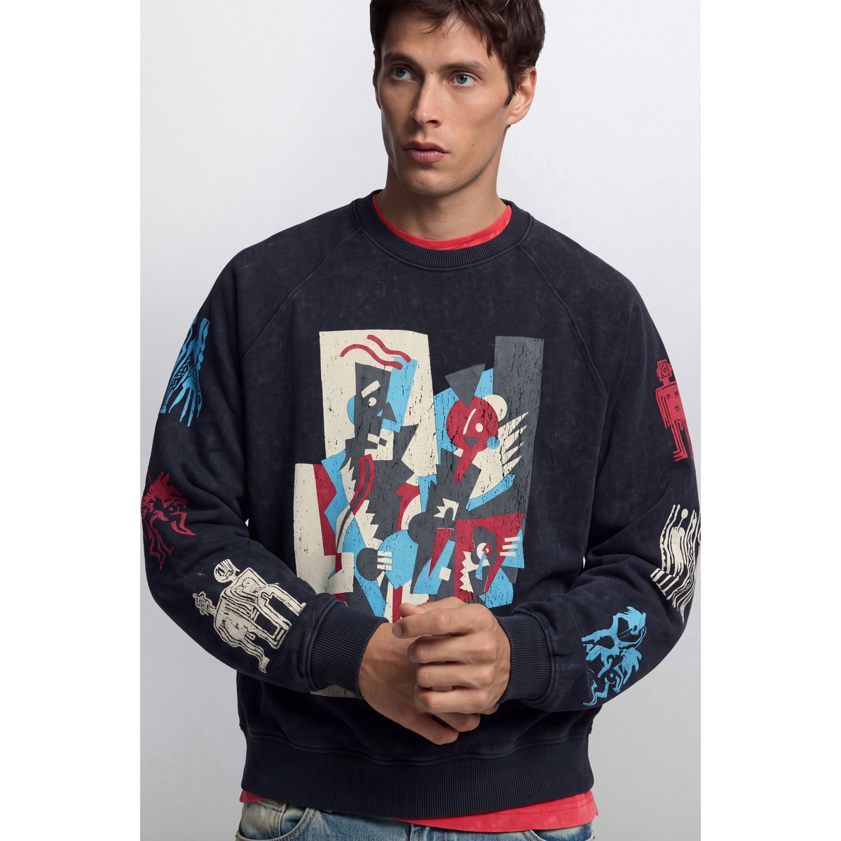 sweat vintage imprimée noir, DESIGUAL
