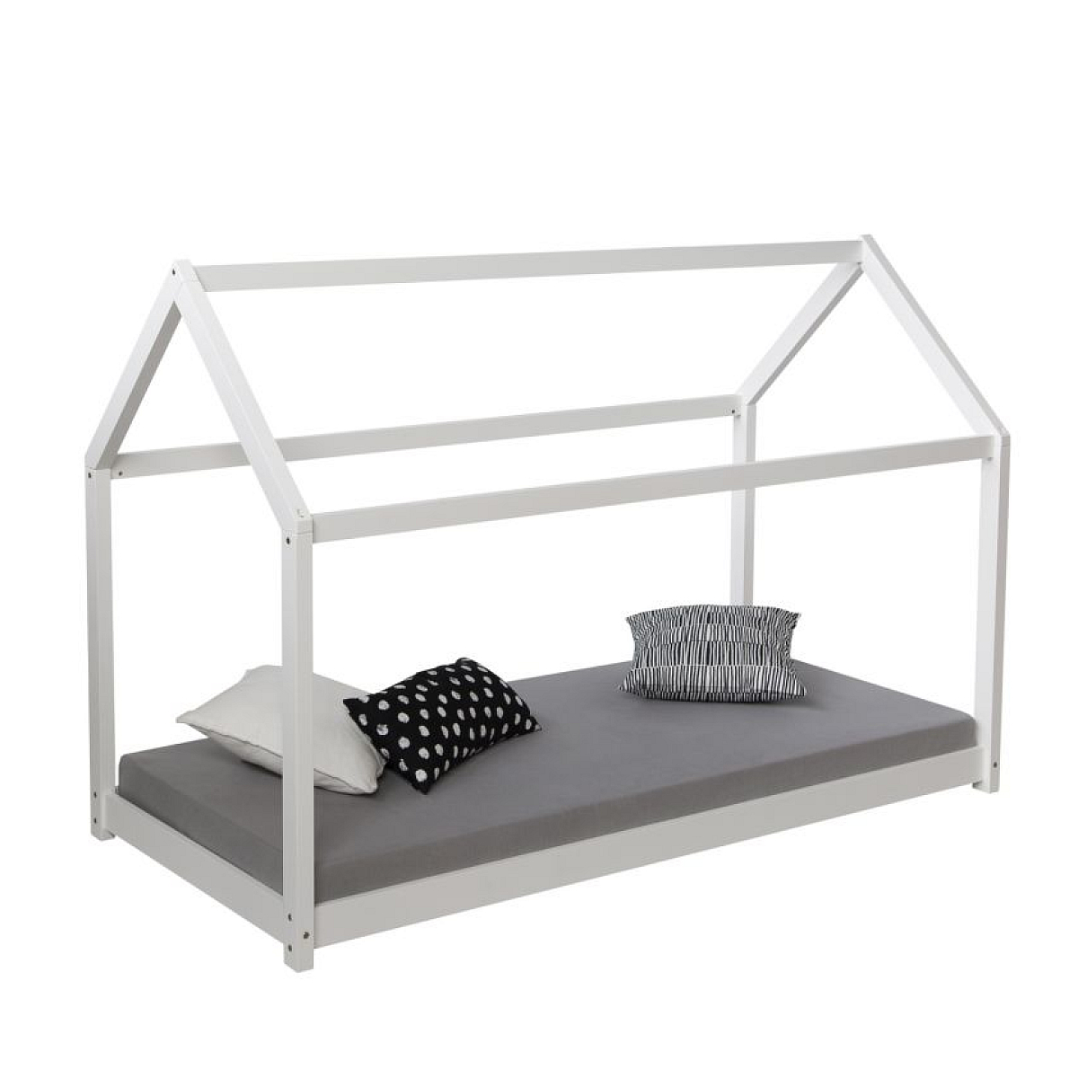 Lit enfant 80x160 blanc cabane matelas couleur unique, HOMESTYLE4U