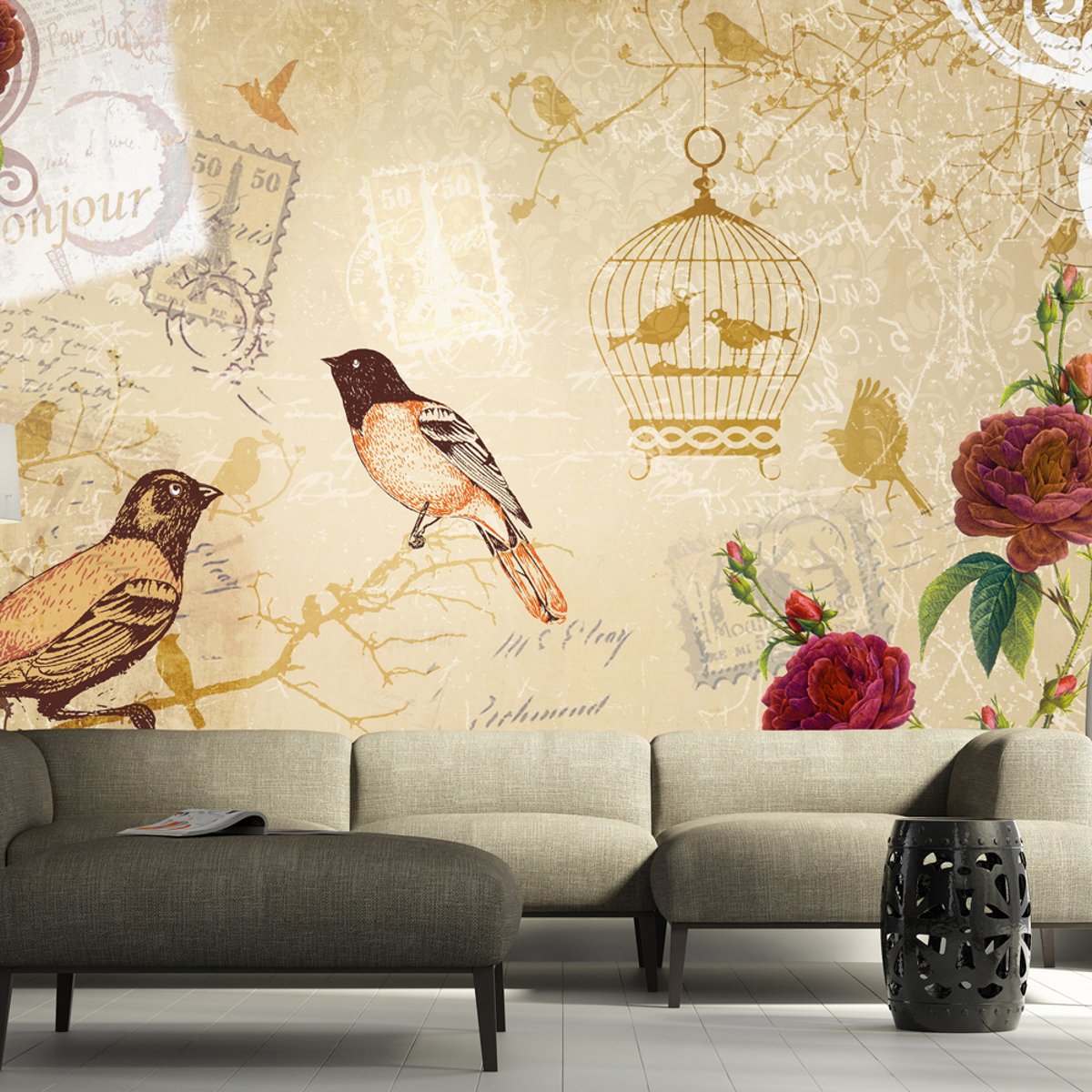 Papier peint intissé panoramique Vintage et Retro Bonjour multicouleur, EDEN