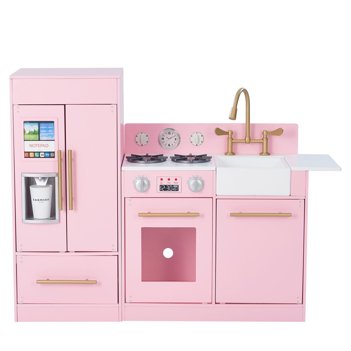 Cuisine bois enfant avec évier, frigo, four et jeux, Rose, LITTLE CHEF rose, TEAMSON KIDS