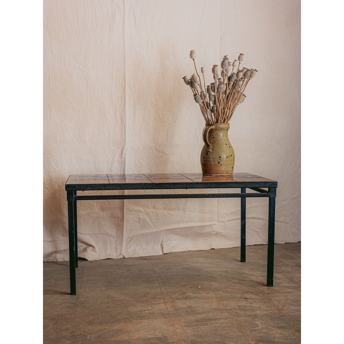 Table basse en fer forgé et céramique Léonie N°1137 - Bon état noir, DEBONGOUT