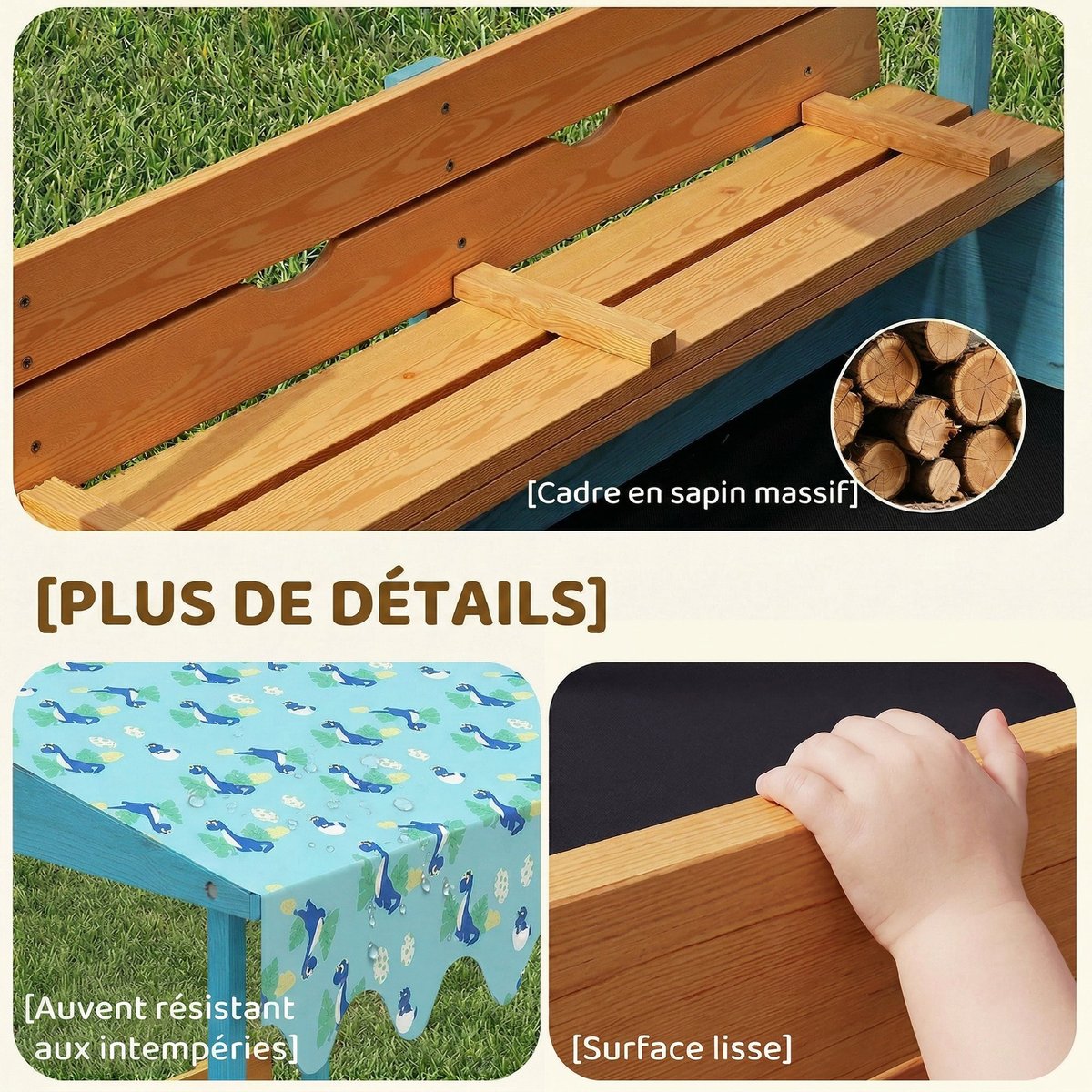 Bac à sable pour enfants Bois de sapin Bleu bleu et jaune, AIYAPLAY