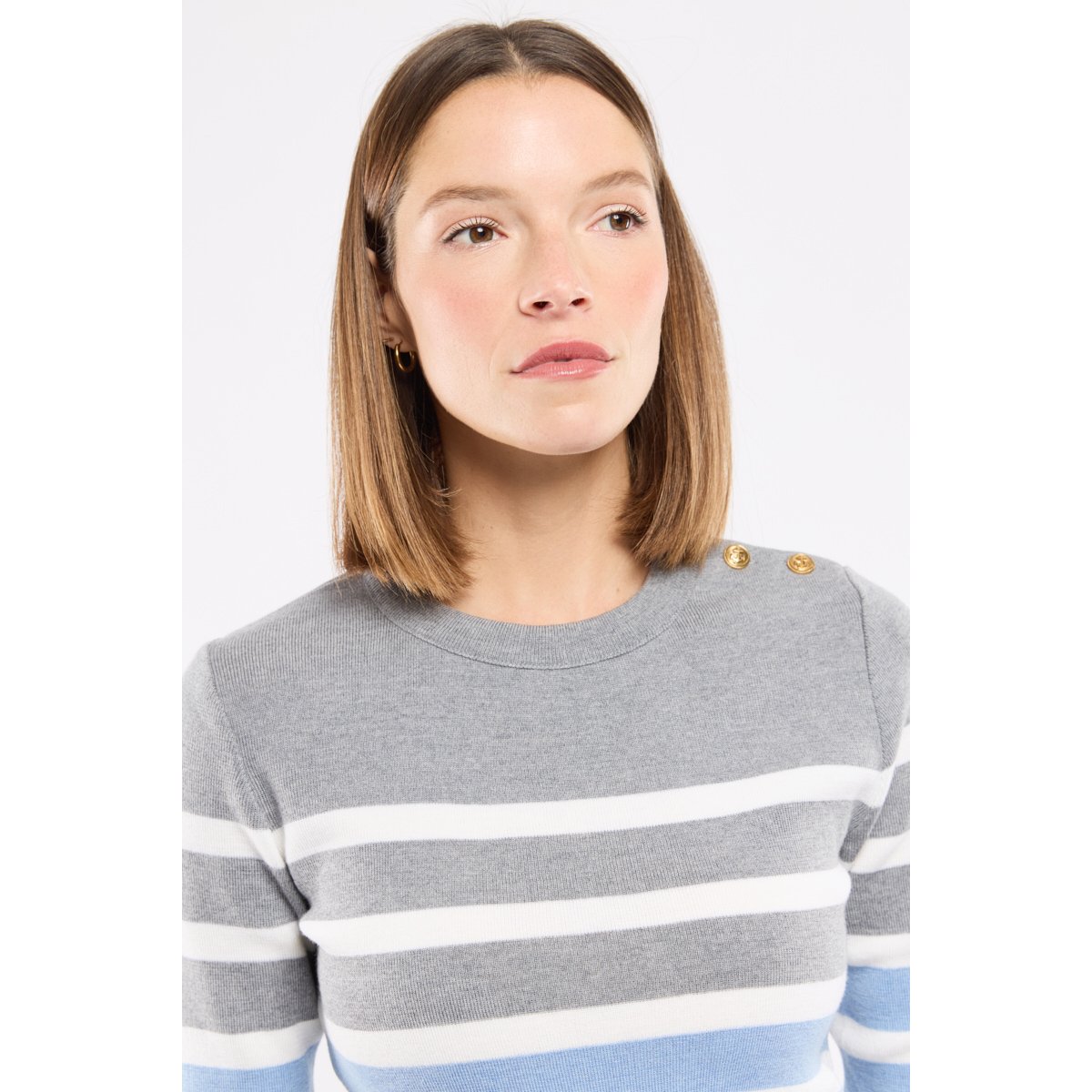 Pull marin rayé - laine mérinos obscur/nature/flax/sleet, ARMOR-LUX