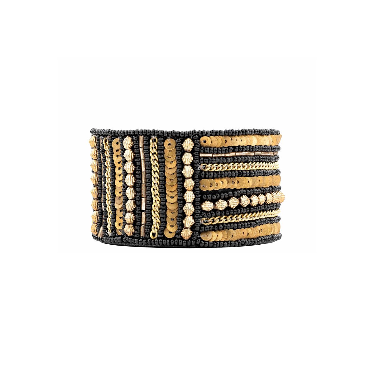 Bracelet manchette réglable perles tissées RUADA noir, HIPANEMA