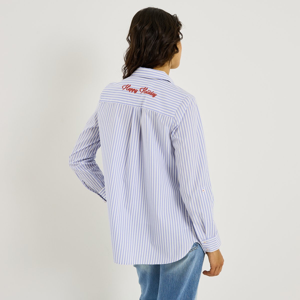 Chemise rayée à broderies bleu, GRAIN DE MALICE
