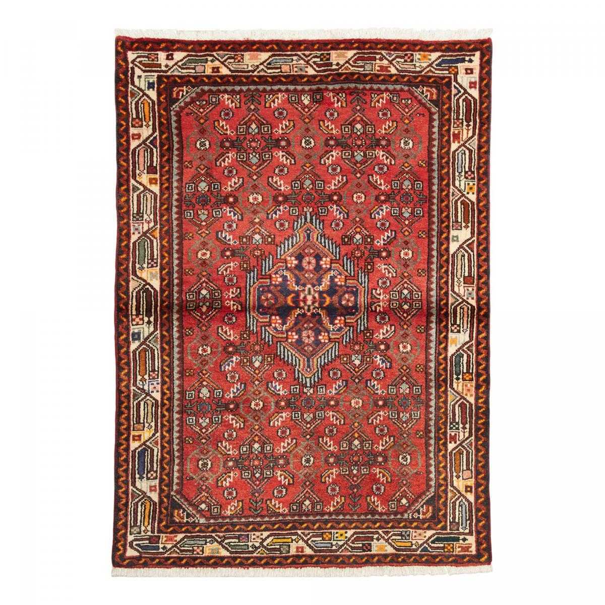 Tapis d'orient à motif oriental, noué main en laine, HAMADAN 26 rouge, bleu, crème, UN AMOUR DE TAPIS