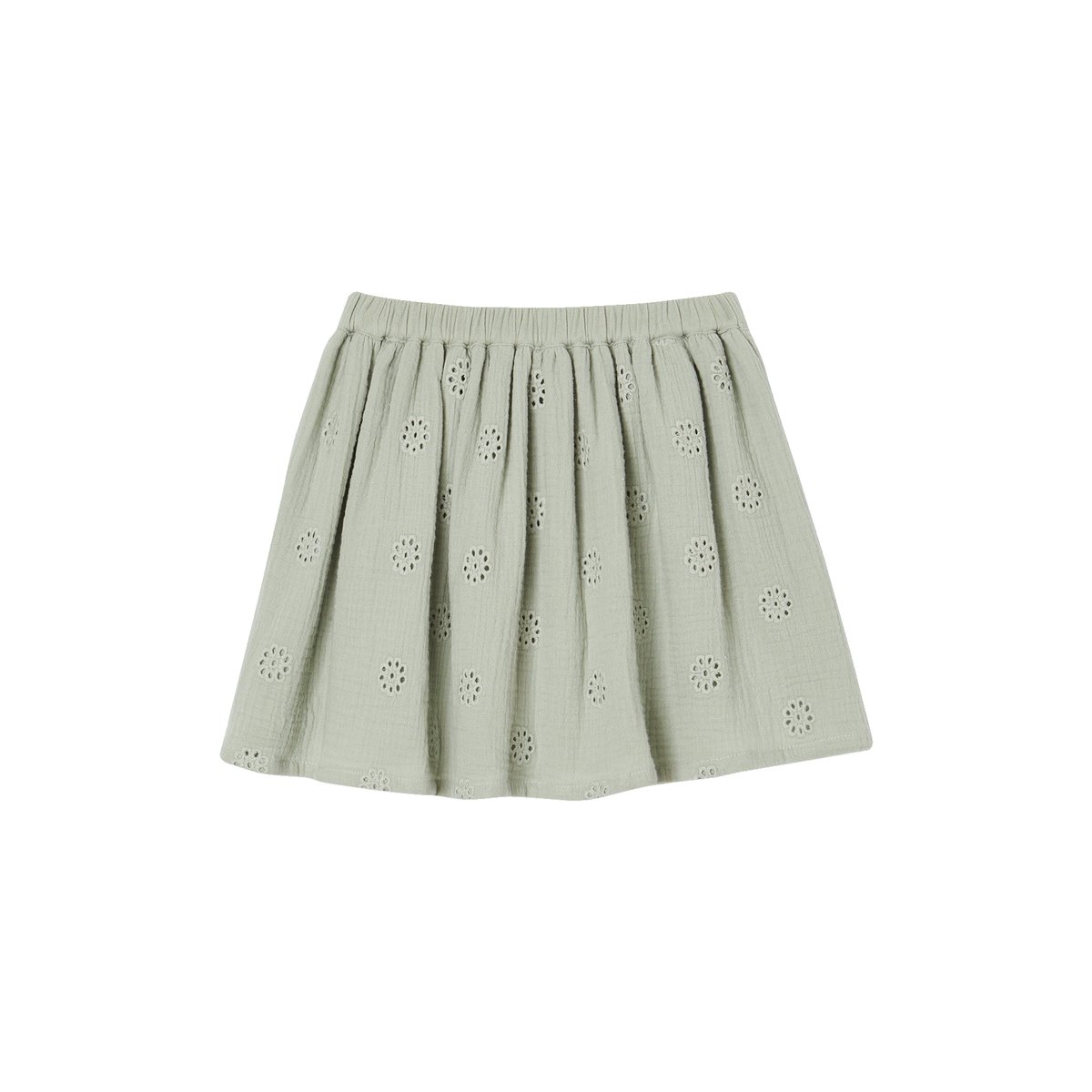 Jupe en broderie anglaise gaze de coton vert sauge, VERTBAUDET