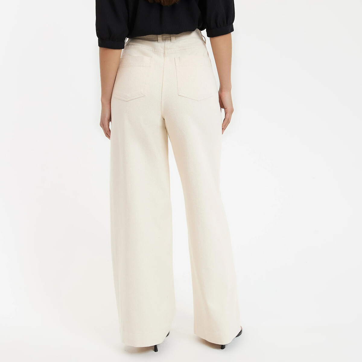 Pantalon large taille haute en twill de coton ecru, LA REDOUTE COLLECTIONS