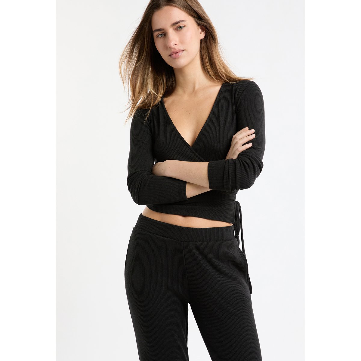 T-shirt de pyjama manches longues cache-coeur LIHAM noir, ETAM