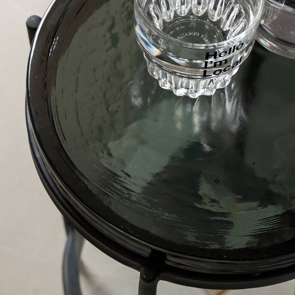 Bout de canapé en métal et verre rond LISE gris, MADE IN MEUBLES 