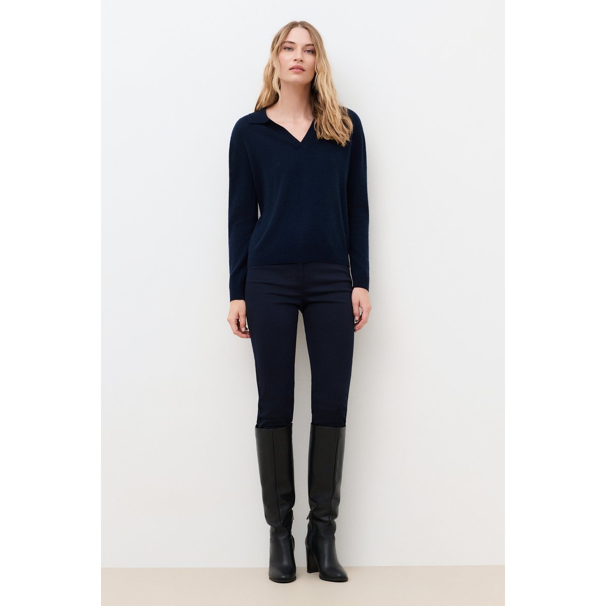Pull droit cachemire MVICTOR bleu marine, CAROLL