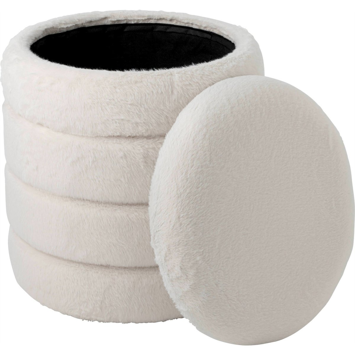 Pouf rond coffre de rangement tout doux blanc, RECOLLECTION