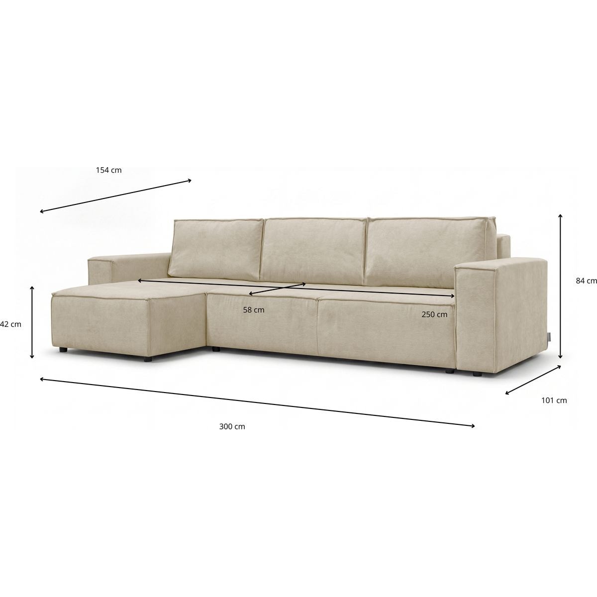 Canapé d'angle convertible 5 places en tissu chenille - HARPER beige foncé, HOMIFAB