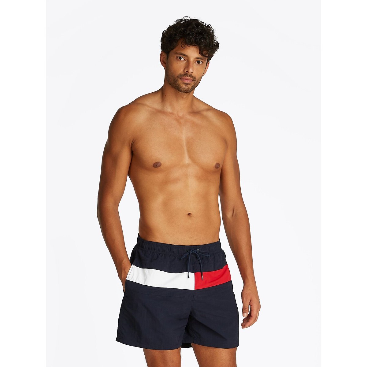 Short de bain mi-long Hilfiger Flag bleu foncé, TOMMY HILFIGER